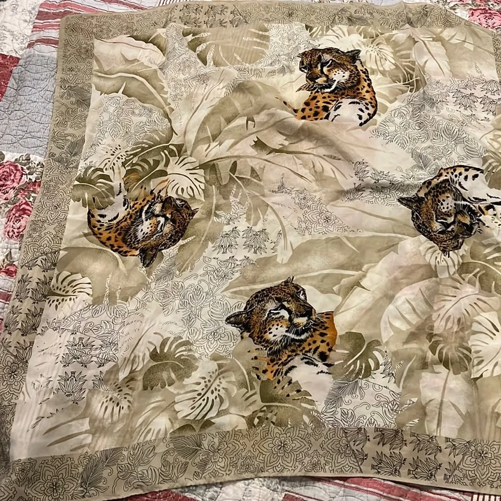 Oscar de la Renta silk scarf square leopard cheetah print 30”